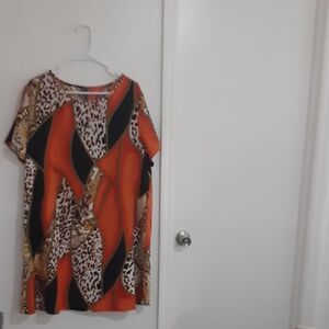 Unk Women's Orange and Black Patterned Midi Dress